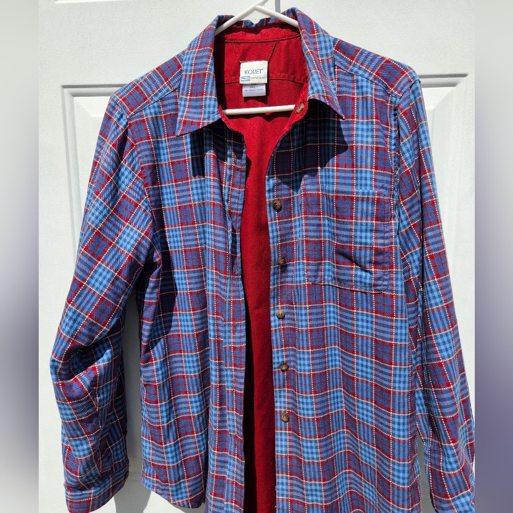 Koret Womens Red & Blue Plaid Lightweight Shirt Jacket Button Front Size S